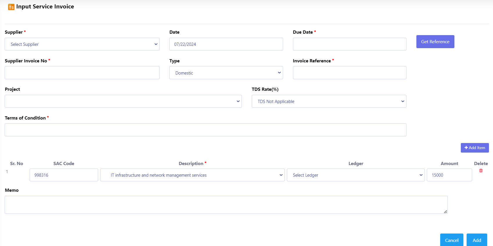 Input Service Invoice Management