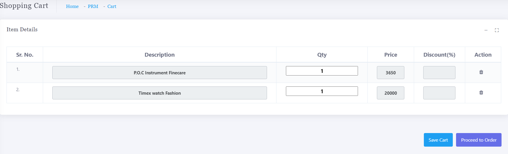 Partner Order Cart