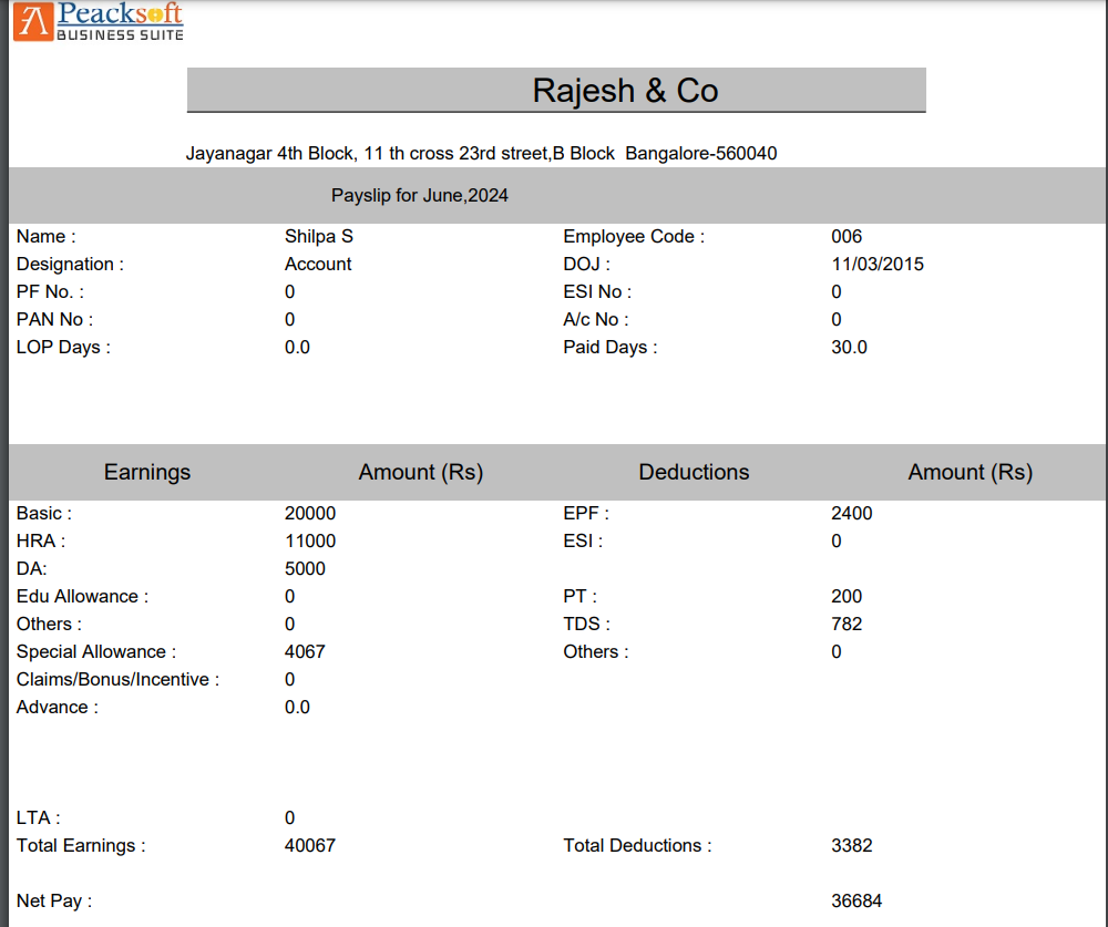 Employee Payslip