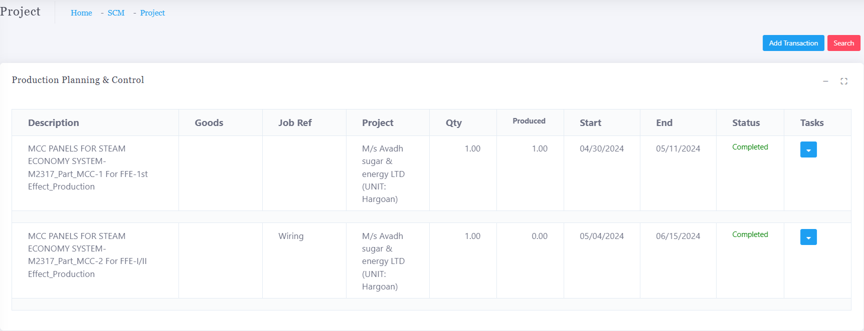 Project Wise Production report