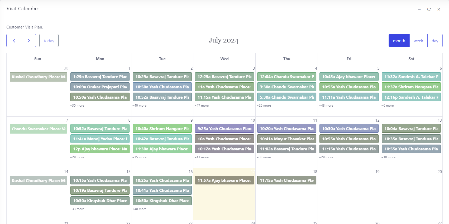 SFA Visit Calendar