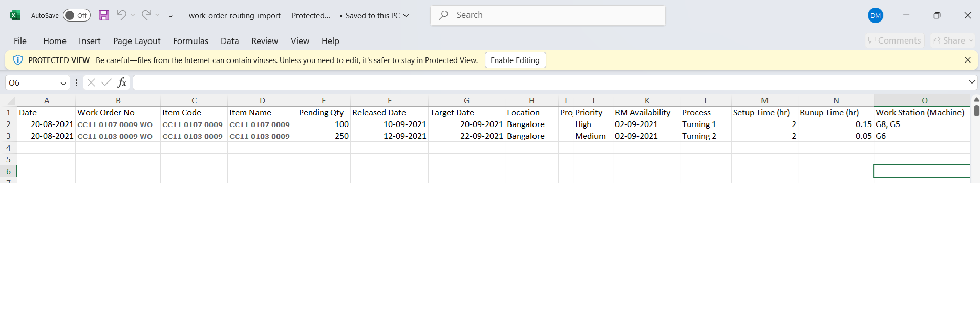 Work Order Import with FG routing